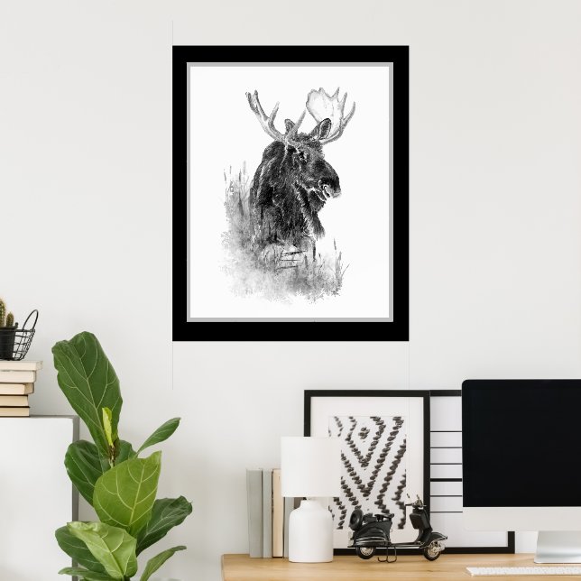 Arte de fauna acuarela animal alce (Oficina en casa)