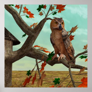 Arte de fauna del arce de búho de otoño
