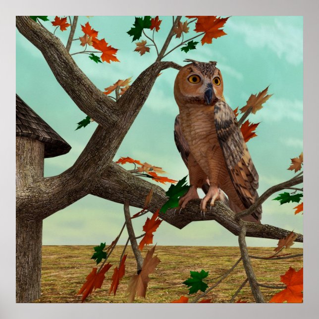 Arte de fauna del arce de búho de otoño (Frente)