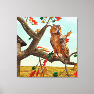 Arte de fauna del arce de búho de otoño