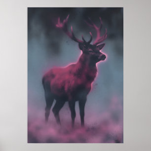 Arte de fauna y flora Ciervo Magenta en Niebla Mal