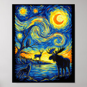 Arte de fauna y flora impresionista alce lobo búho