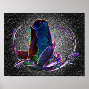Arte de Flor Abstracta Rosa Capullo Azul Eléctrico