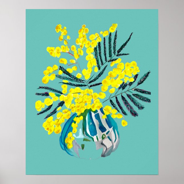 Arte de flor amarilla moderna mimosa acacia (Frente)