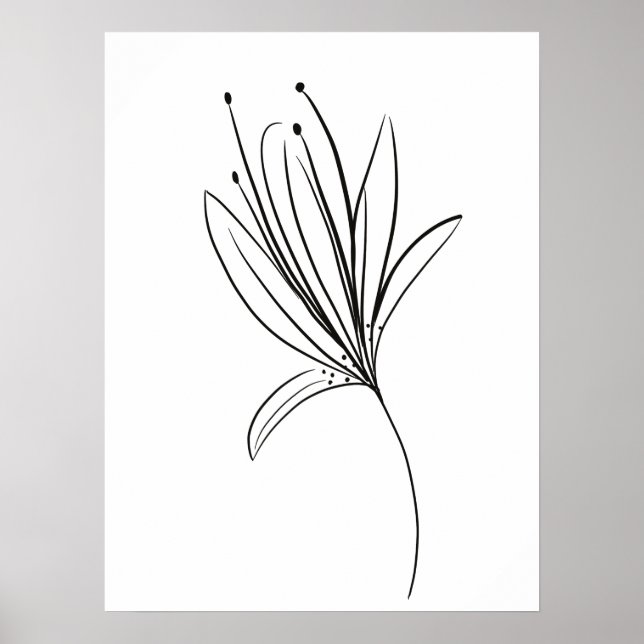 Arte de Flor de Línea Simple de Lirio Blanco Negro (Frente)