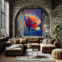 Arte de Flor de Rosa Brillante con Puntillismo