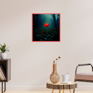 Arte de Flor Roja Brillante Única