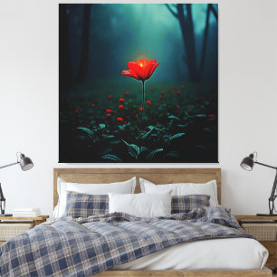 Arte de Flor Roja Brillante Única