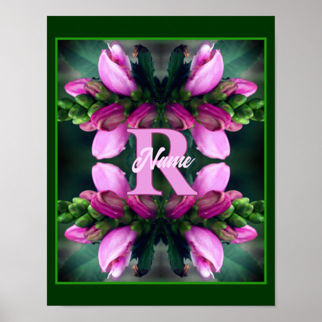 Arte de Flor Rosa con Inicial de Nombre de Monogra (Frente)