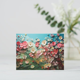 Arte de flores de cerezo en postal azul