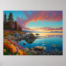 Arte de flores de lago de montaña colorido
