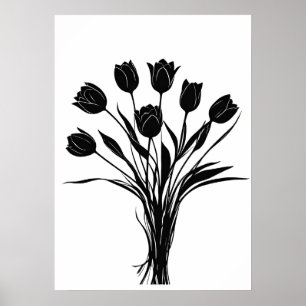 Arte de flores en blanco y negro en tulipanes
