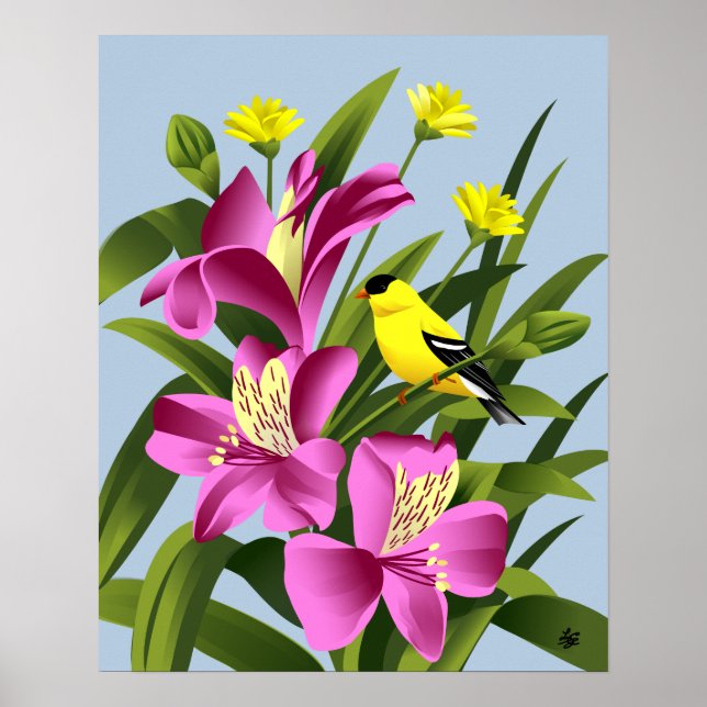 Arte de flores en el Goldfinch y Alstroemeria de E (Frente)