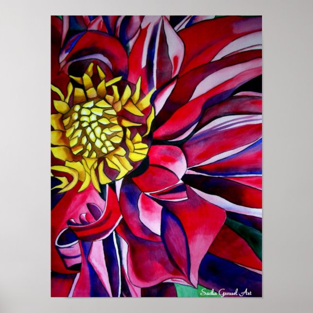 Arte de flores originales abstractas de Dahlia (Frente)