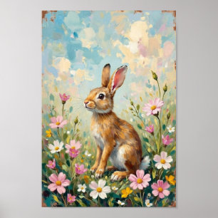 Arte de flores silvestres del conejo de Pascua vin