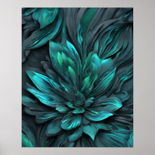ARTE DE FLORES VERDE AZULADOS GRIS