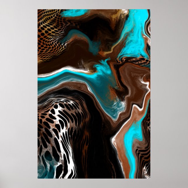 Arte de fluidos de mármol marrón y azul (Frente)