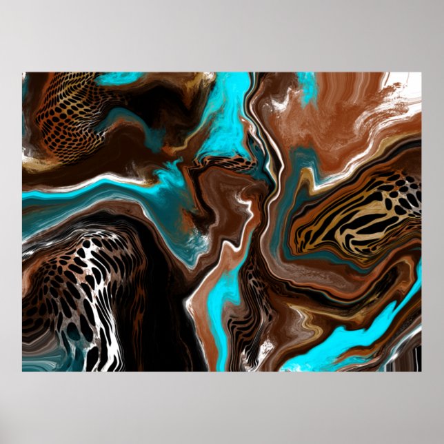Arte de fluidos de mármol marrón y azul (Frente)