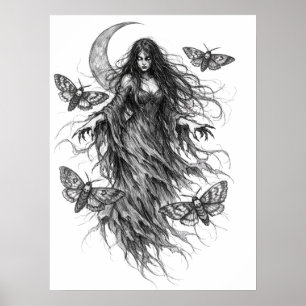 Arte de Folclore Oscuro de Bruja Nocturna Gótica y