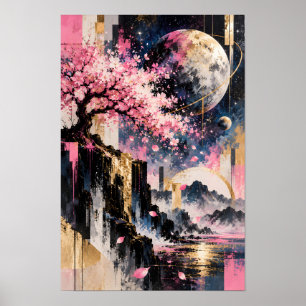 Arte de Galaxia Rosa Dorada Vórtice Dorado Sakura