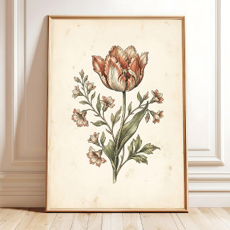 Arte de Galería Botánica de Tulipán Parrot Vintage