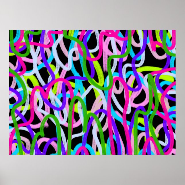 Arte de garabato colorido sobre negro (Frente)