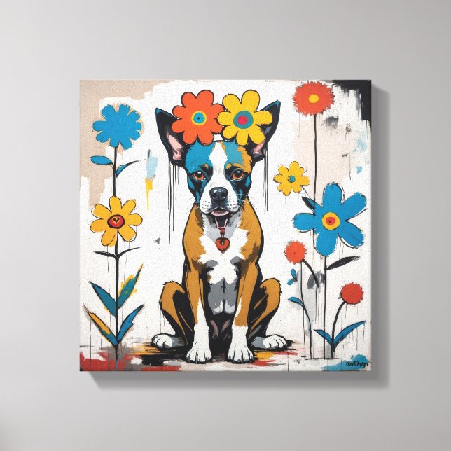 Arte de garabato de perro floral (Anverso)