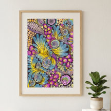 Arte de garabato de pluma floral boho colorido vib