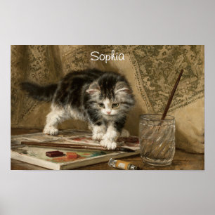 Arte de gatito vintage lindo, nombre