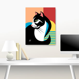 Arte de gato blanco y negro estilizado