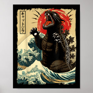 Arte de gato Catzilla divertido gato japonés para