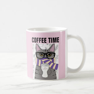 ARTE DE GATO DE CAFE, TAZAS DE TIEMPO DE CAFE