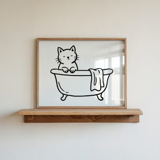 Arte de gato de línea dibujada a mano en bañera Ar