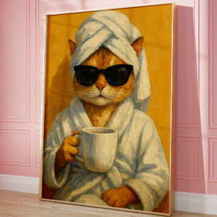 Arte de gato de spa divertido para pared Gato na