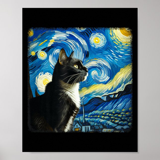 Arte de Gato Esmoquin Noche Estrellada - Estilo de (Frente)