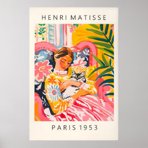 Arte de gato estilo Matisse Impresión de mujer tro