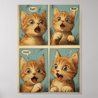 Arte de gato gatito jengibre tira cómica retro de