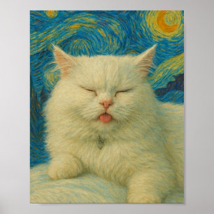 Arte de gato inspirado en Van Gogh – Gato blanco b