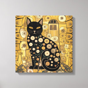 Arte de gato negro decorativo dorado estilo Gustav