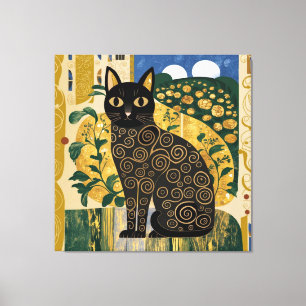 Arte de gato negro decorativo dorado estilo Gustav
