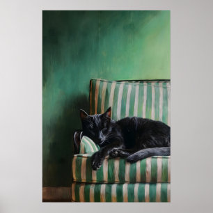 Arte de gato negro durmiendo vintage, Dark Academi