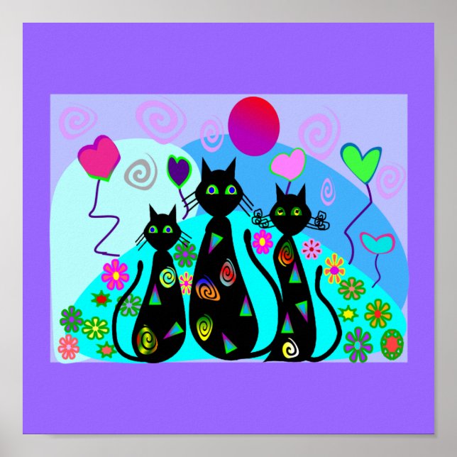 Arte de gato negro "Gatos fantasmales del verano" (Frente)