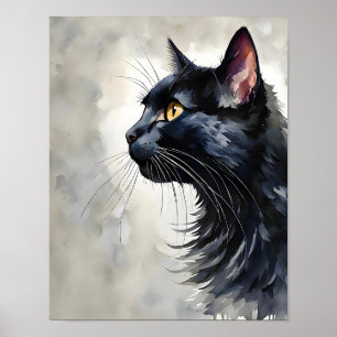 Arte de gato negro minimalista Impresión elegante