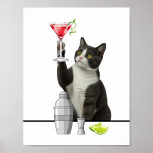Arte de gato sosteniendo Martini Rosa