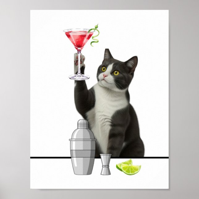 Arte de gato sosteniendo Martini Rosa (Frente)