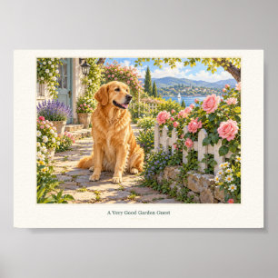Arte de Golden Retriever invitado al jardín