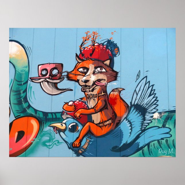 Arte de graffiti "El pájaro que monta Fox" (Frente)