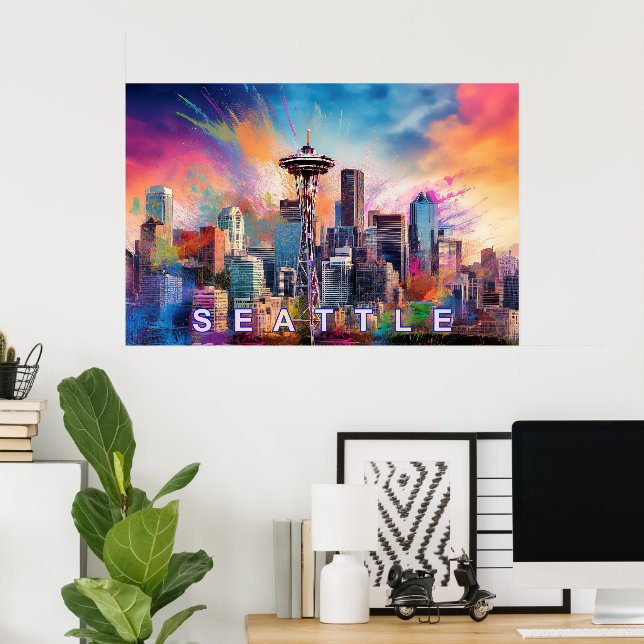 Arte de grafiti del horizonte de Seattle  (Oficina en casa)
