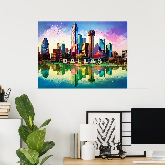 Arte de grafiti del vibrante horizonte de Dallas (Oficina en casa)
