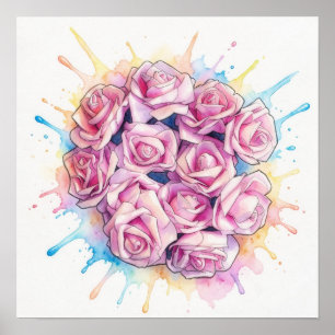 Arte de gran póster de Salpicadura de Rosas Rosada